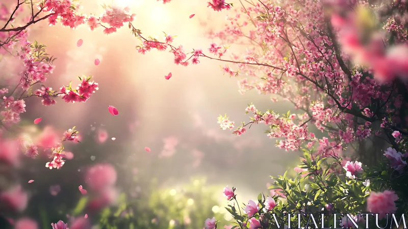Flowering branches with pink blossoms against blurred background