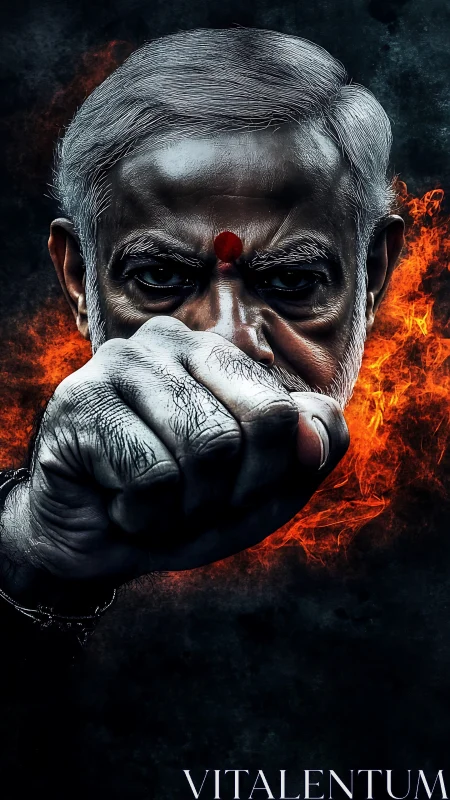 Fiery elder&rsquo;s clenched fist with intense forward glare.