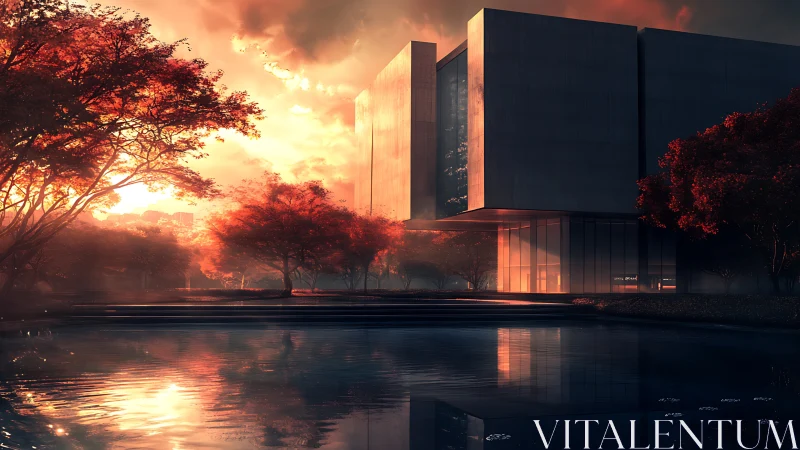 Modern Architecture Reflected in Golden Sunset Glow.