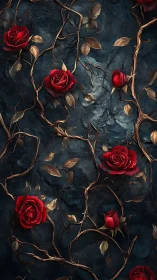 Crimson Blooms Among Twisted Gold: A Dark Garden's Romance.
