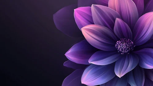 Purple Dahlia Blooming Against Dark Background