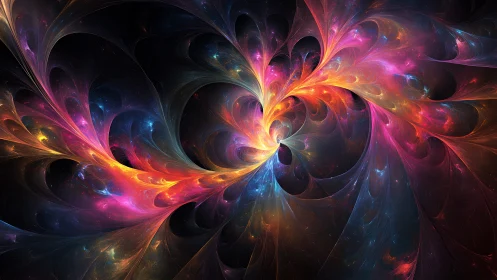 Radiant cosmic fractal spiral twists through deep space