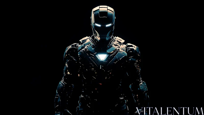 Armored cybernetic silhouette under dramatic rim lighting.