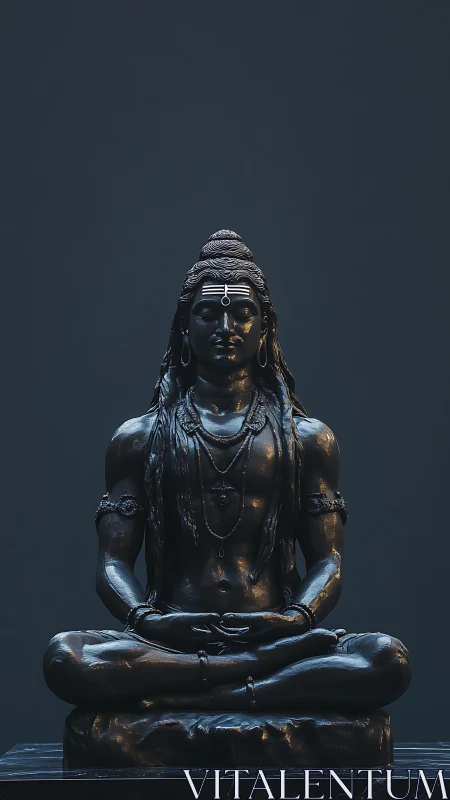 Black stone seated Shiva statue captured in frontal view