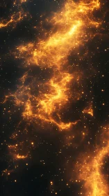 Volumetric golden nebula strands glow within deep cosmic void