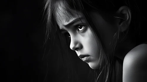 Monochrome child portrait with intense sidelight and grain.