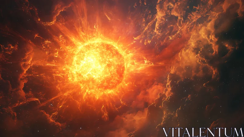 Solar inferno erupts within turbulent cosmic storm clouds.