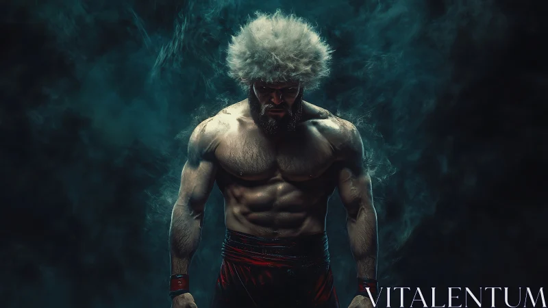 Muscular male subject stands under directional low-key lighting