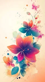 Vibrant Gradient Flowers with Watercolor Splatter Design.