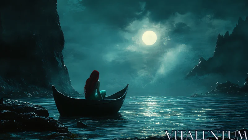 Moonlit mermaid drifting softly across a shimmering sea.