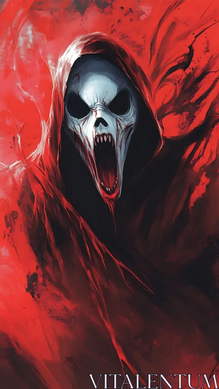 Shrieking reaper skull engulfed in swirling crimson storm.