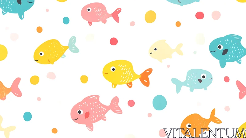 Vector pattern of multicolored cartoon fish on white background.