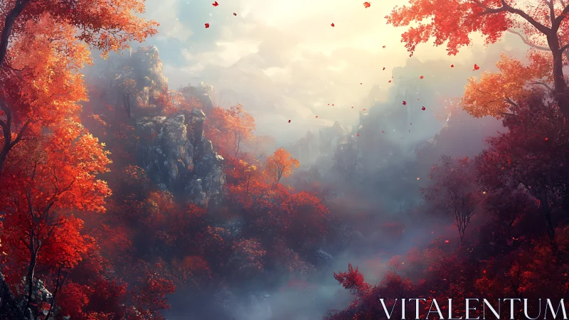 Autumn Forest Canyon Rendered with Warm Atmospheric Perspective Effects