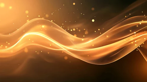 Golden translucent wave bands with scattered light particles.