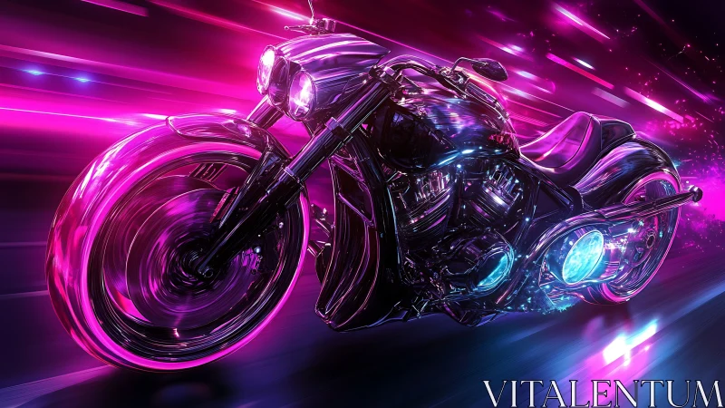 Neon-saturated cyber-motorcycle in high-velocity motion field.