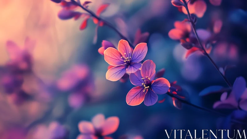 Ethereal Pink and Purple Flowers with Soft Focus Bokeh Rendering