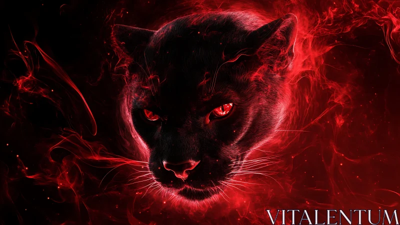Glowing Red Panther in Fiery Ethereal Aura