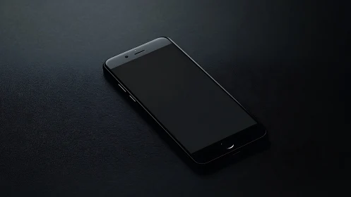 Black smartphone display on dark textured surface with minimal dramatic lighting