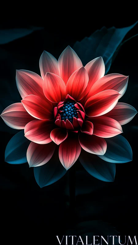 Luminescent Dahlia Bloom: Radiant Gradient Petals Against Deep Void.