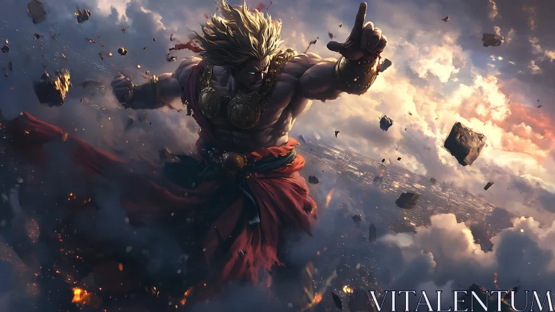 Mythic sky warlord unleashes seismic power above clouds