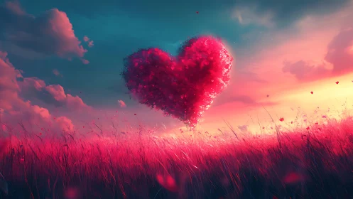 Gossamer Heart Blooms Against Crimson Horizon