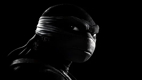 Brooding masked turtle warrior rendered in stark side light