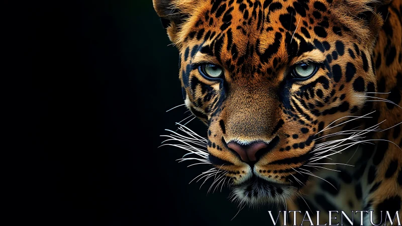 Jaguar Face Portrait Against Dark Background