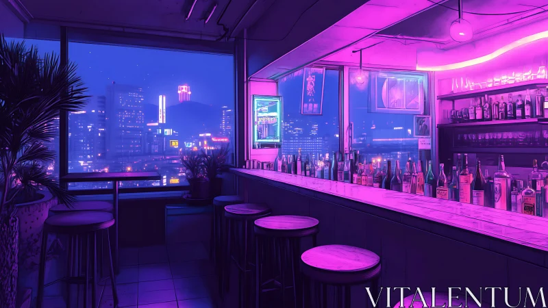 Neon skyline bar glows above the city’s electric midnight hush.