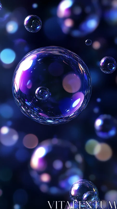 Luminous soap bubbles drift through a dreamy neon night haze