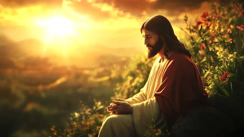 Sunlit prayer on a golden hillside of quiet devotion.