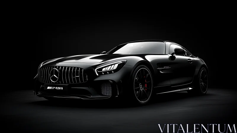 Black Mercedes-Benz coupe in low key studio lighting setup.