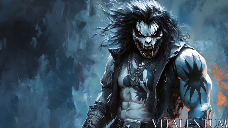 Snarling demon biker storms from a storm-slashed void.