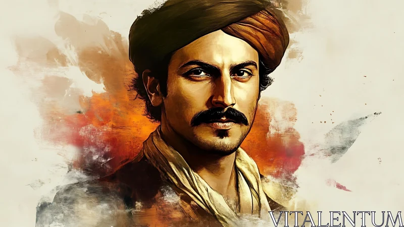 Regal turbaned portrait glows against warm painterly haze