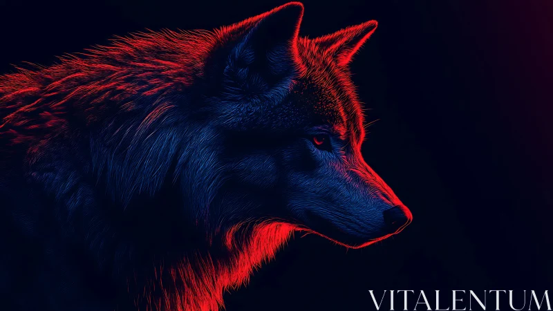 Neon lit wolf in profile glowing with quiet, wild strength.