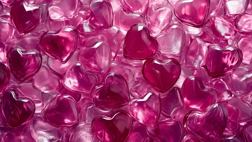 Translucent pink heart-shaped gel beads arranged in dense cluster.