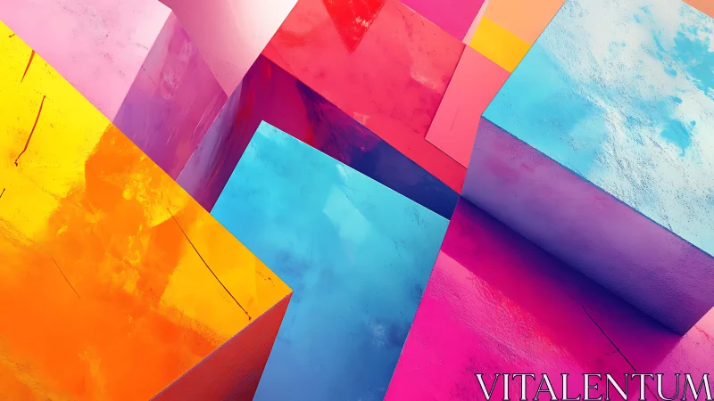 Abstract geometric blocks in vibrant colors, modern digital art.