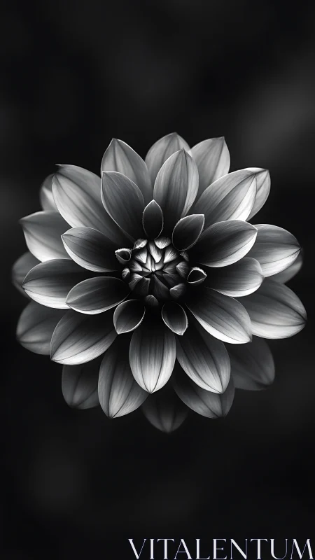 Monochromatic Dahlia Bloom Against Darkness.