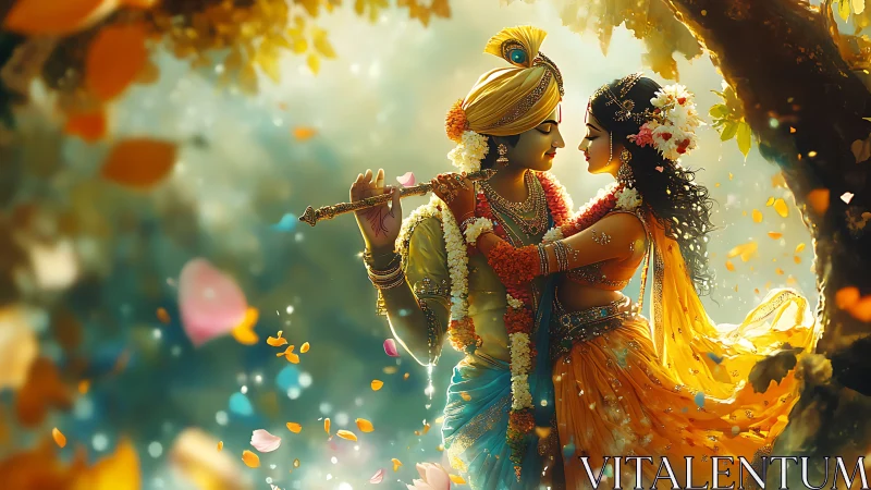 Krishna and Radha: Mythological Romance in Digital Paint.