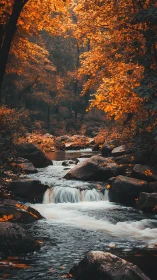 Golden autumn creek winding through a quiet forest.