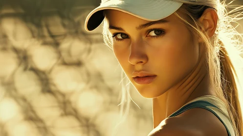 Sporty portrait under warm sunset bokeh lighted fence.