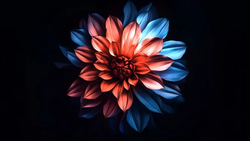 Dahlia Flower with Radial Petal Structure and Chromatic Split Lighting