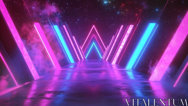 Neon starlit tunnel of electric prisms and cosmic glow.