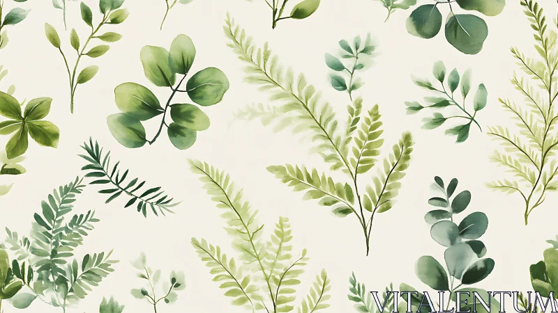 Watercolor botanical leaves dance across soft cream canvas.