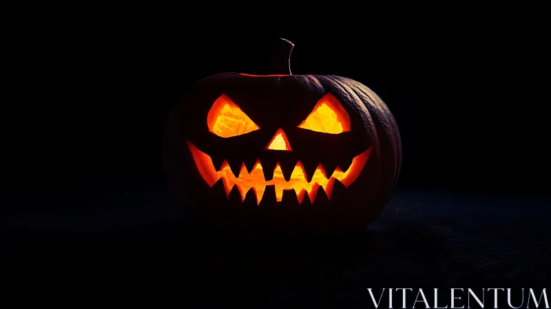Low-key lit jack-o-lantern with sharp triangular carving geometry