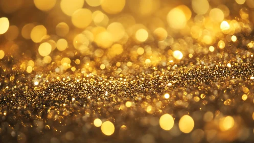 Gold glitter surface forms sharp band amid blurred bokeh