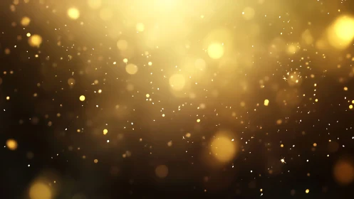Photorealistic golden bokeh particle field on dark gradient background.