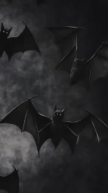 Digital painting of nocturnal bats in high-contrast chiaroscuro.