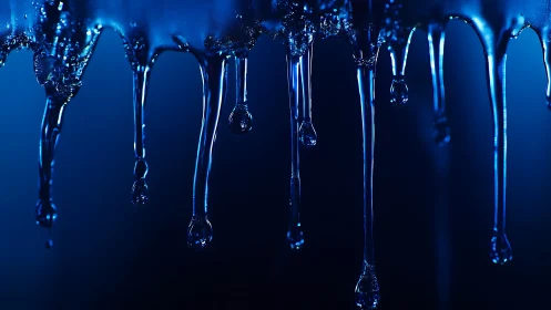 Midnight drips of liquid glass shimmering in blue hush.