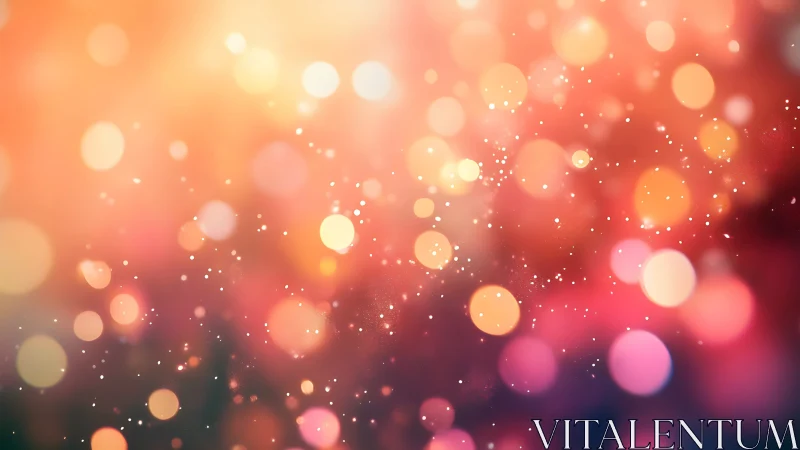 Soft bokeh galaxies drift through glowing coral twilight