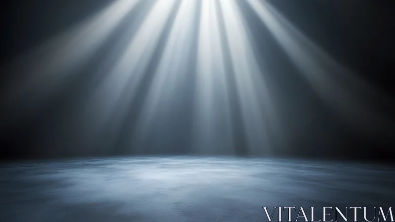 Empty stage floor under strong focused overhead lights.